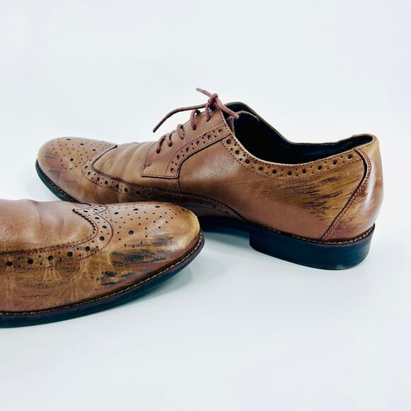 Stacy Adams Brown Tan Leather Wingtip Brogue Oxford Dress Shoes - Picture 5 of 8